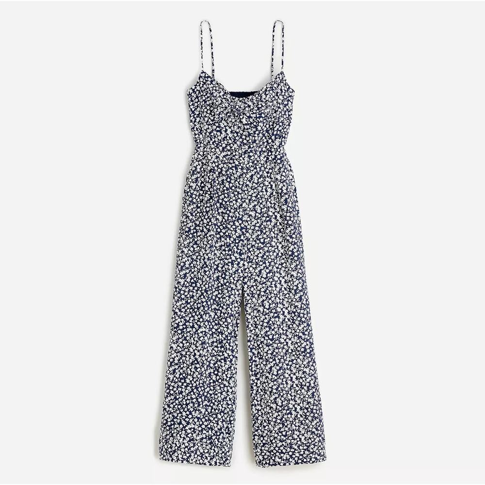 J.Crew Tie-Front Wide-Leg Jumpsuit in Navy Floral Print Women's Size 10 EUC
